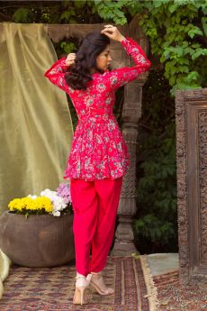 Red Printed Tunic With Dhoti