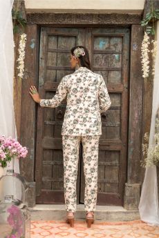 Off White Printed Pant Suit