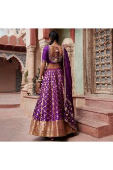 Handloom Purple Pure Katan Silk Banarasi Lehenga With Heavy Zardozi Dupatta And Purple Blouse