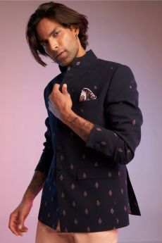  Navy Bandhgala with Pink Embroidery