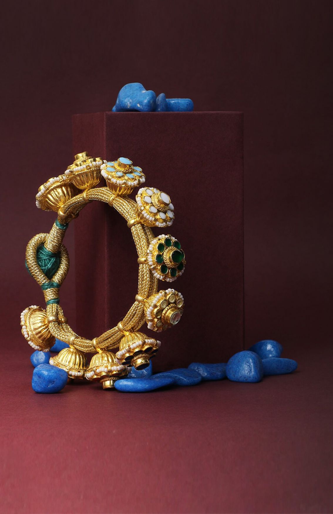 Gold Plated Kundan Multicoloured (Navratan) Bracelet