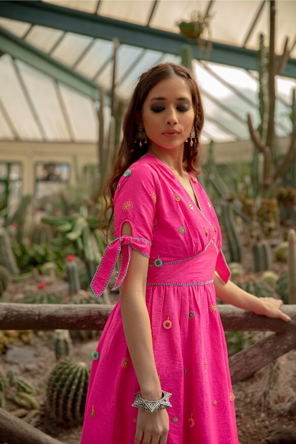 Pink Wrap Midi Dress