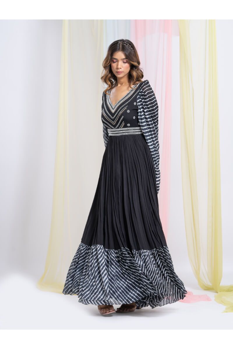 Black Leheria Gown With Cowl Back