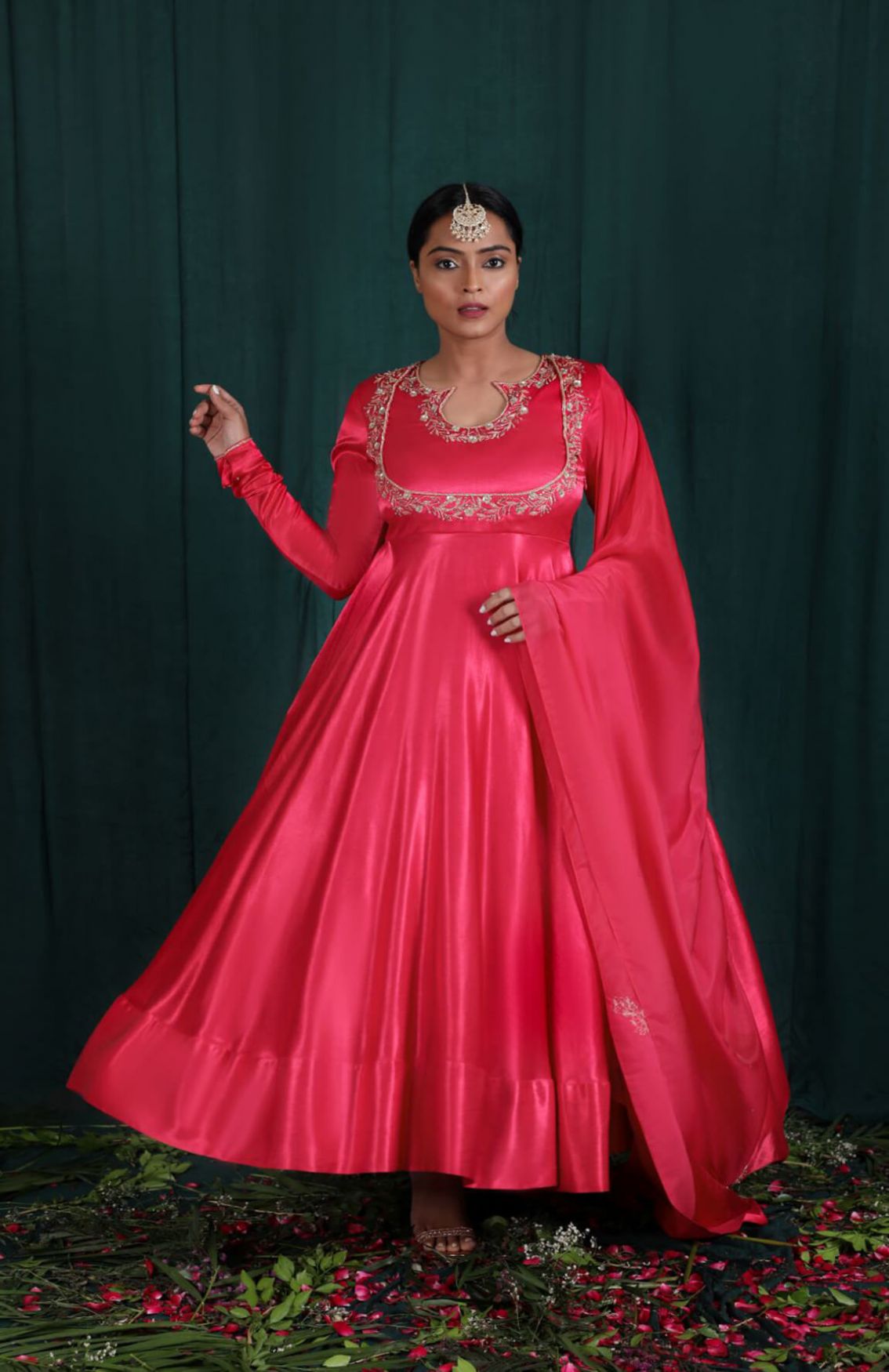 Blush Red Embroidered Anarkali Set