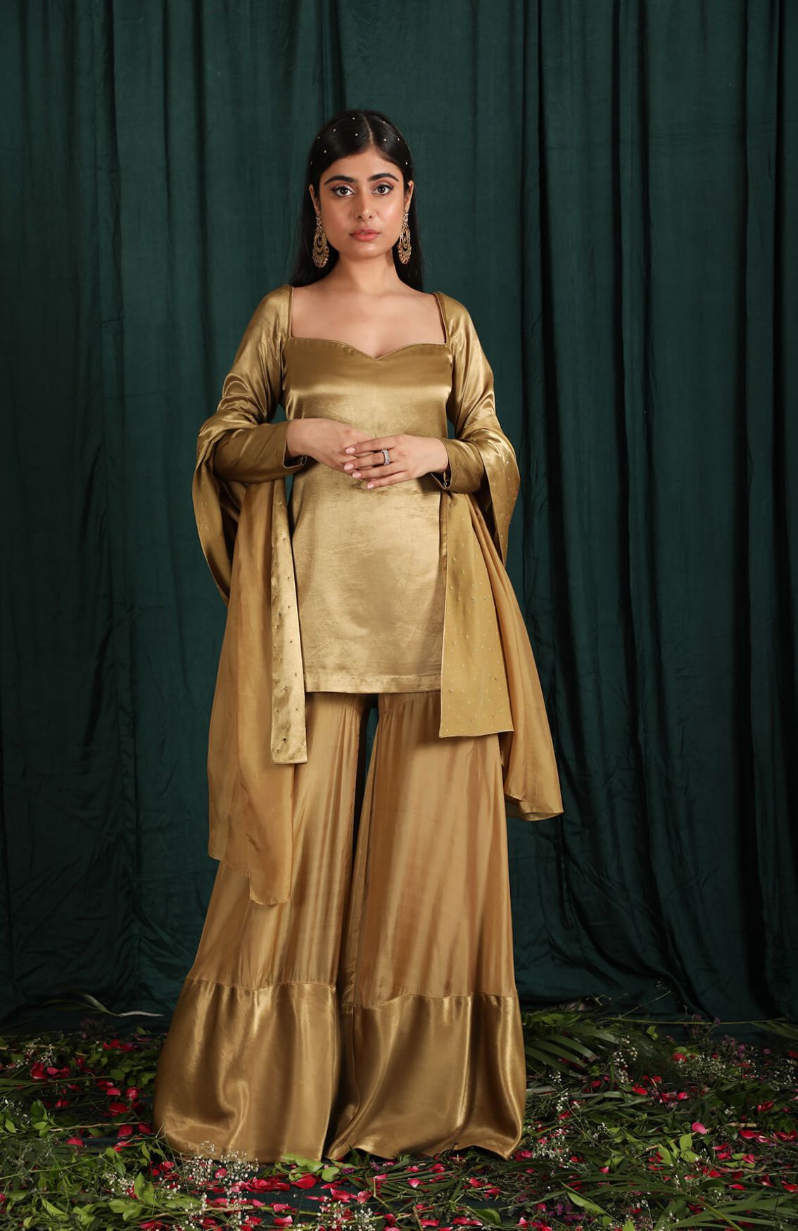 Gold Mashru Silk Gharara Set