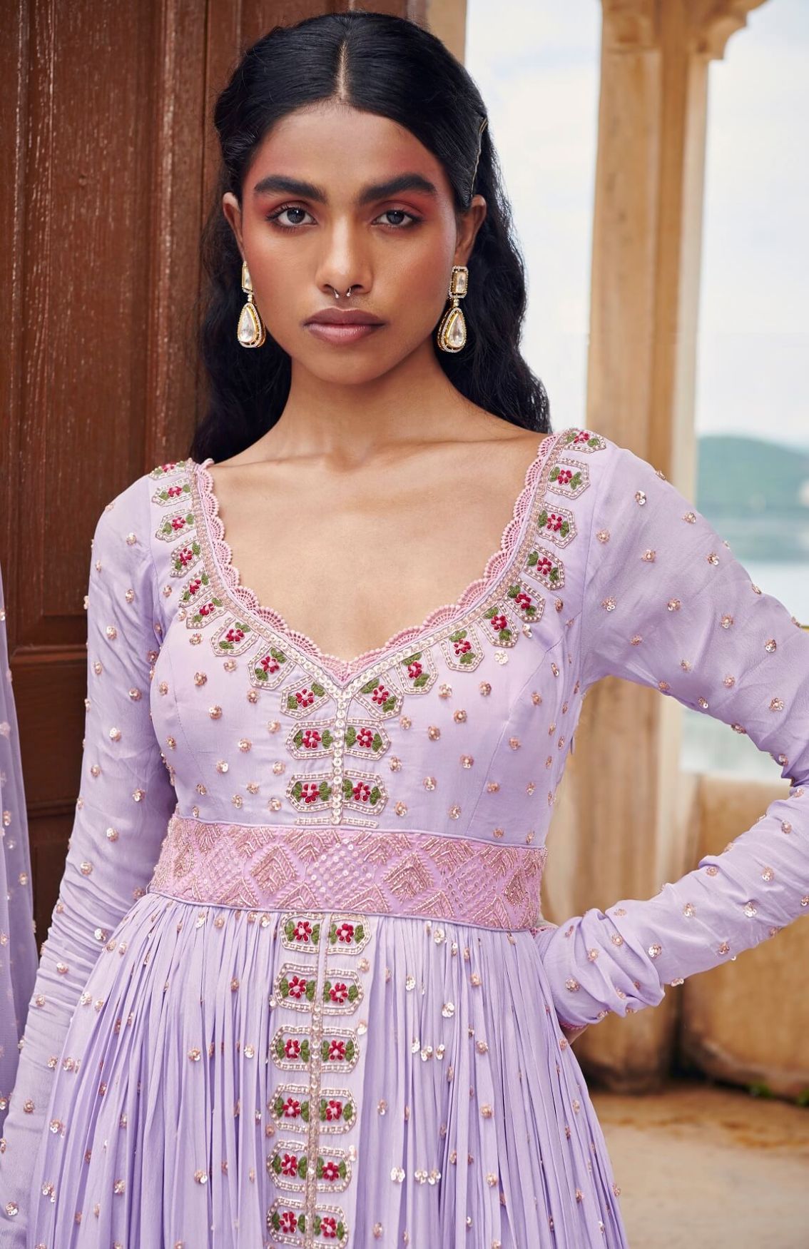 Embroidered Lilac Anarkali