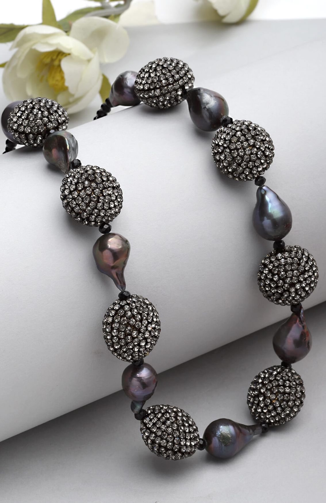 Resin & Baroque Pearl Necklace In Black 