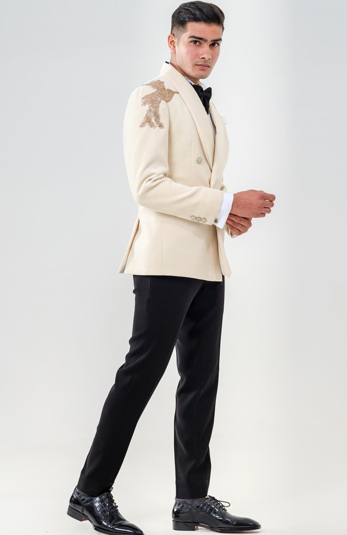 Ivory Dinner Jacket With Broad Shawl Lapel