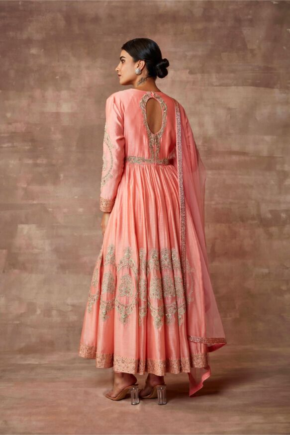  Iksha - Lepakshi Peacocks Anarkali Dress- Coral Pink