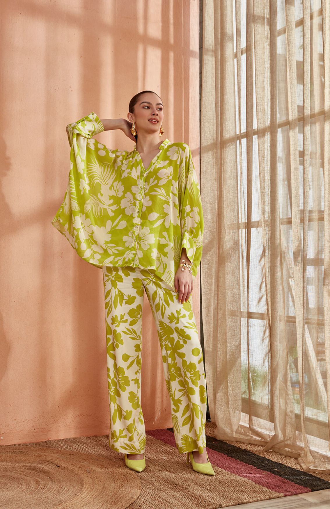 Amyra Kimono Co-ord Set (Spring Green)