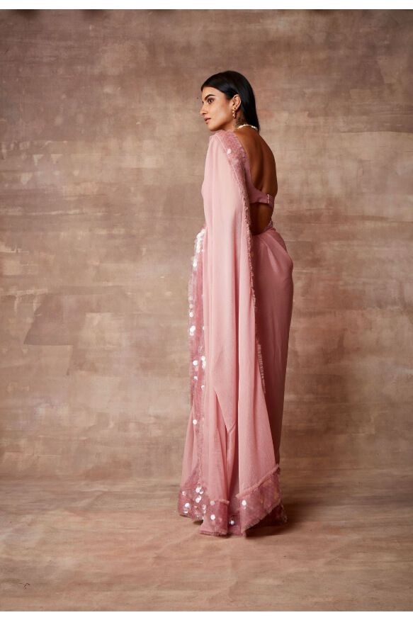 Maeve - Mehr Saree Set- Vintage Pink