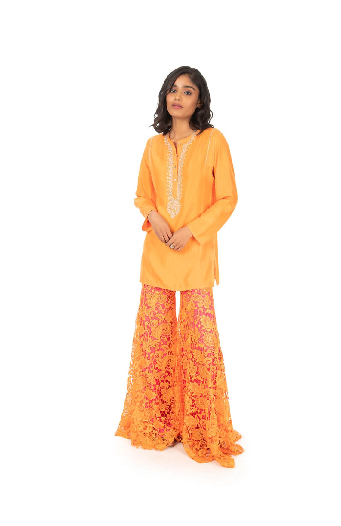 Orange Lace Sharara Set