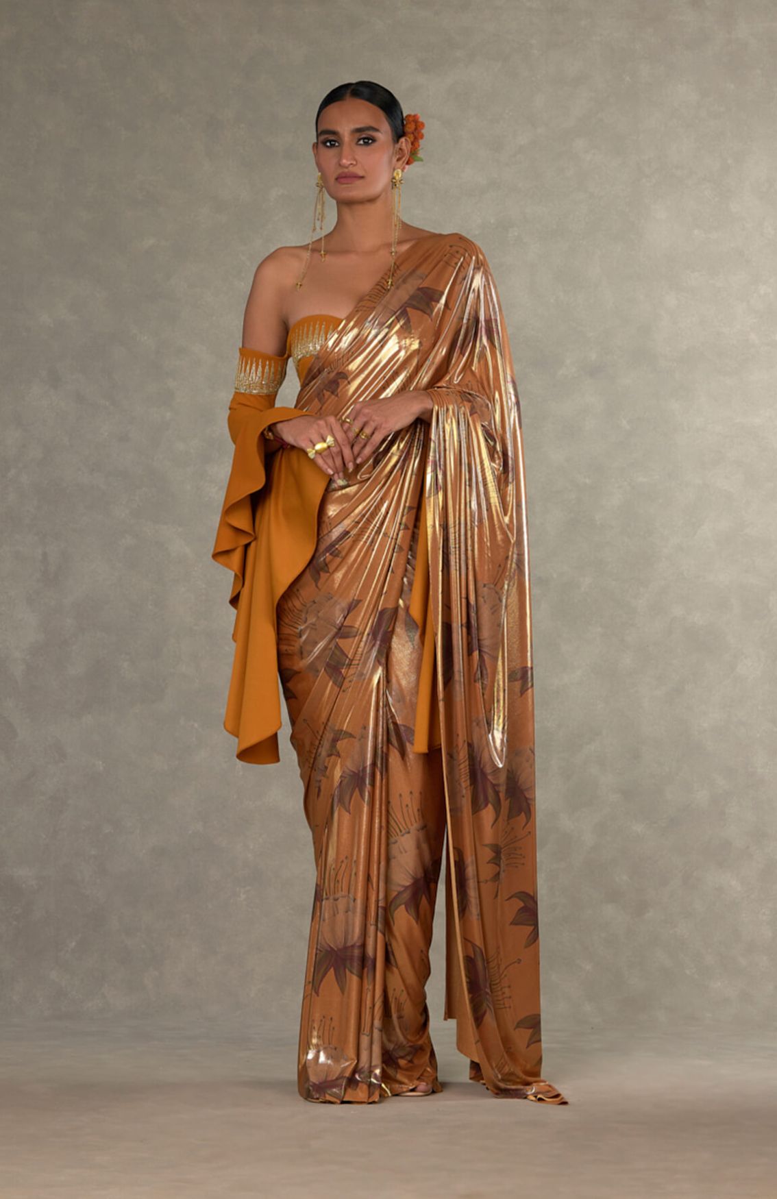 Ochre 'Masakali' Saree With Embroidered Blouse