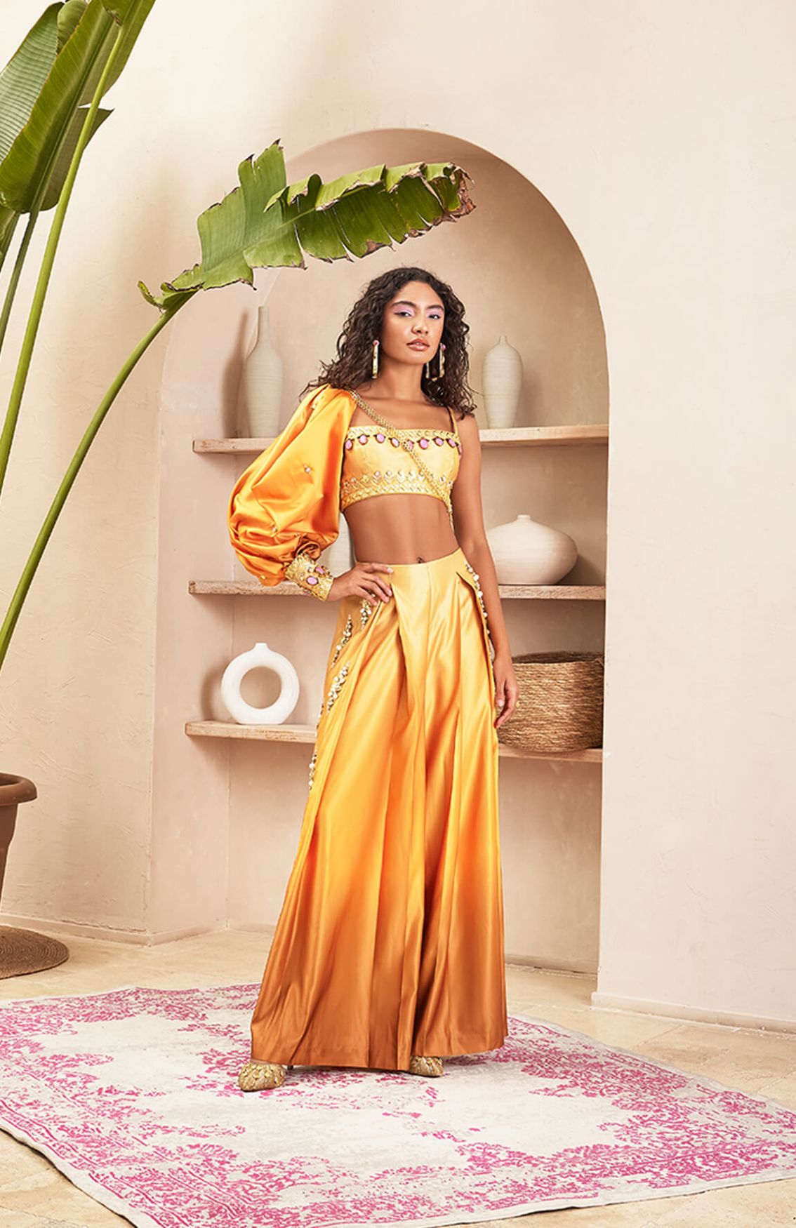 Summer Gold Ombre Pant With Bustier & Solo Sleeve