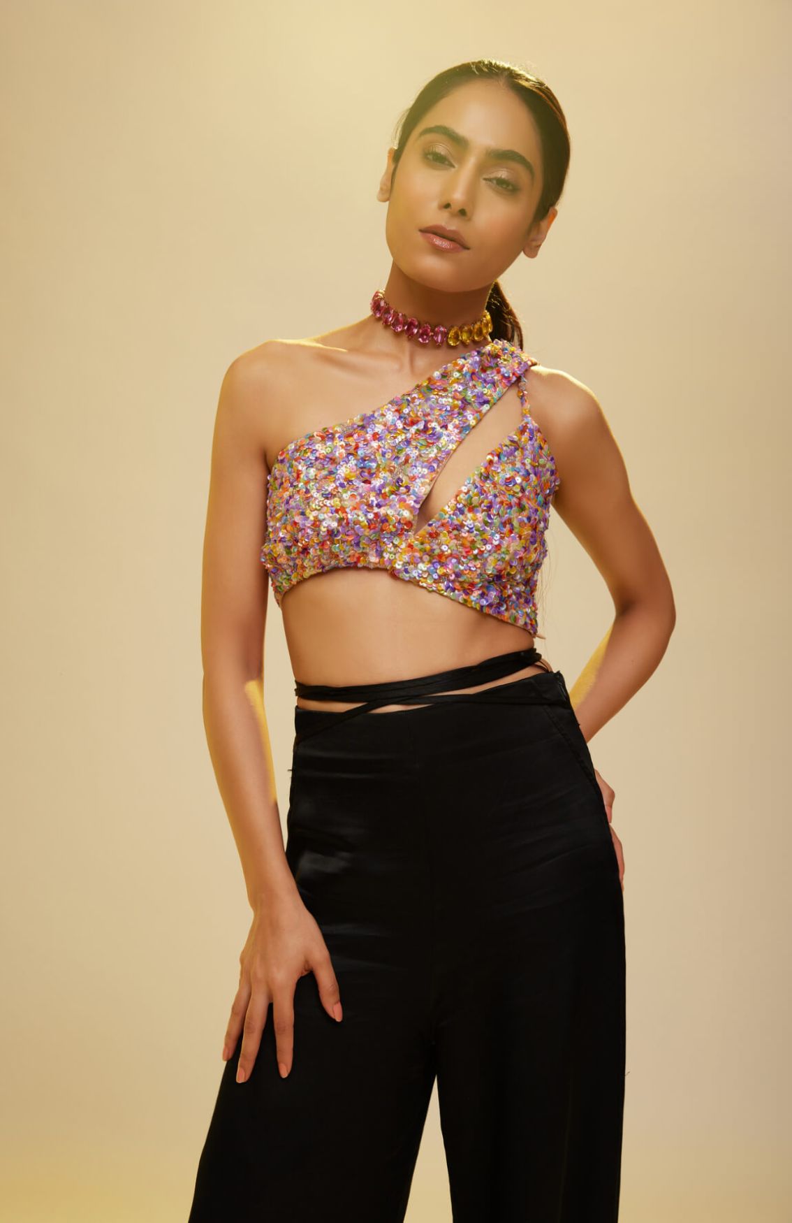 Multi-Coloured Sequinned Crop Top