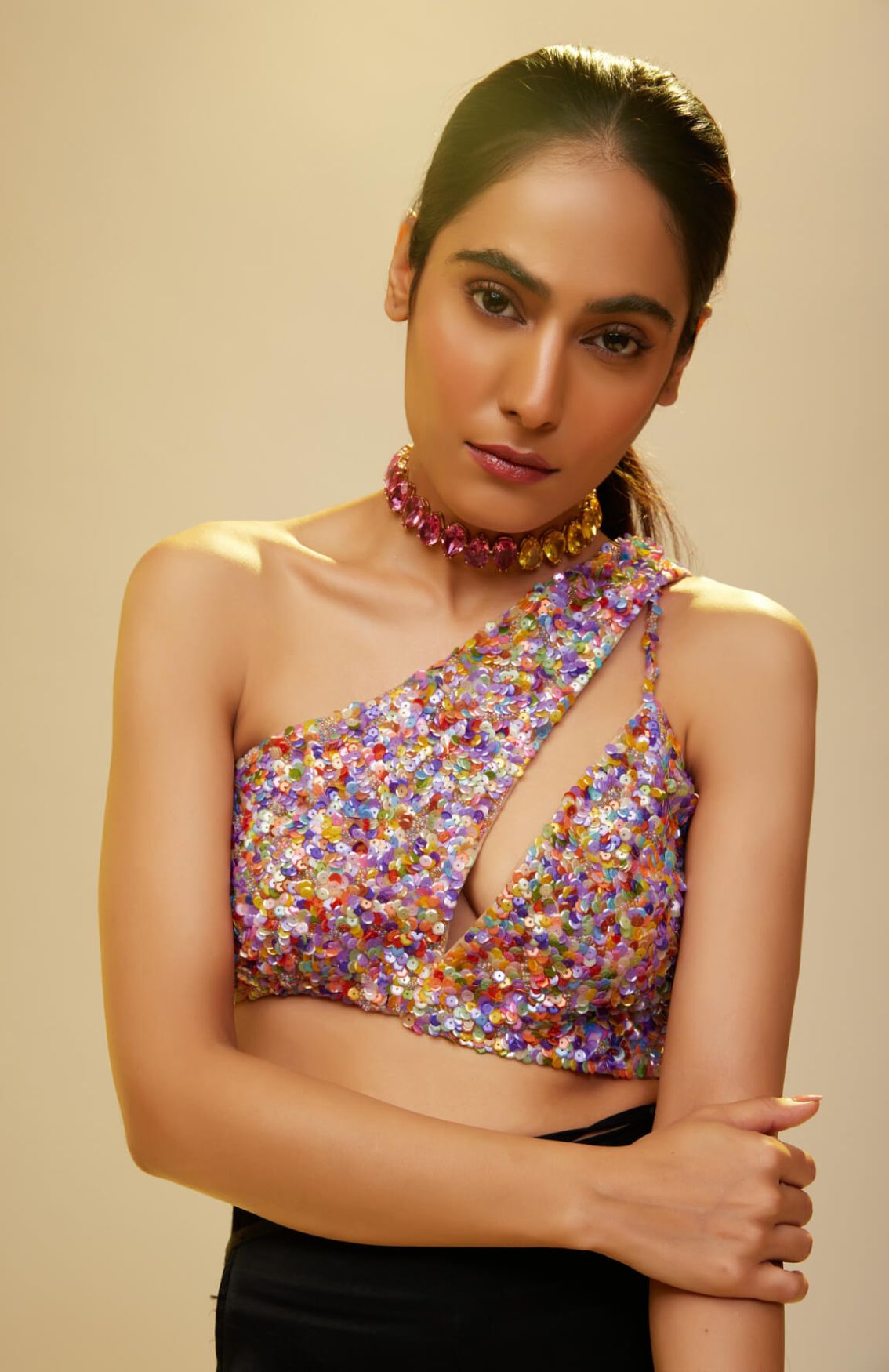Multi-Coloured Sequinned Crop Top