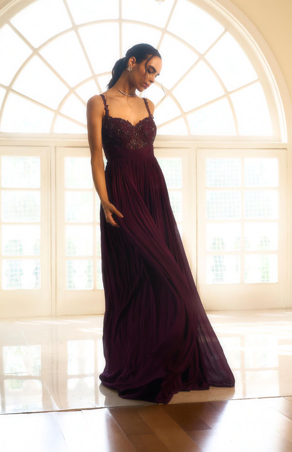 Wine Embellished Gown