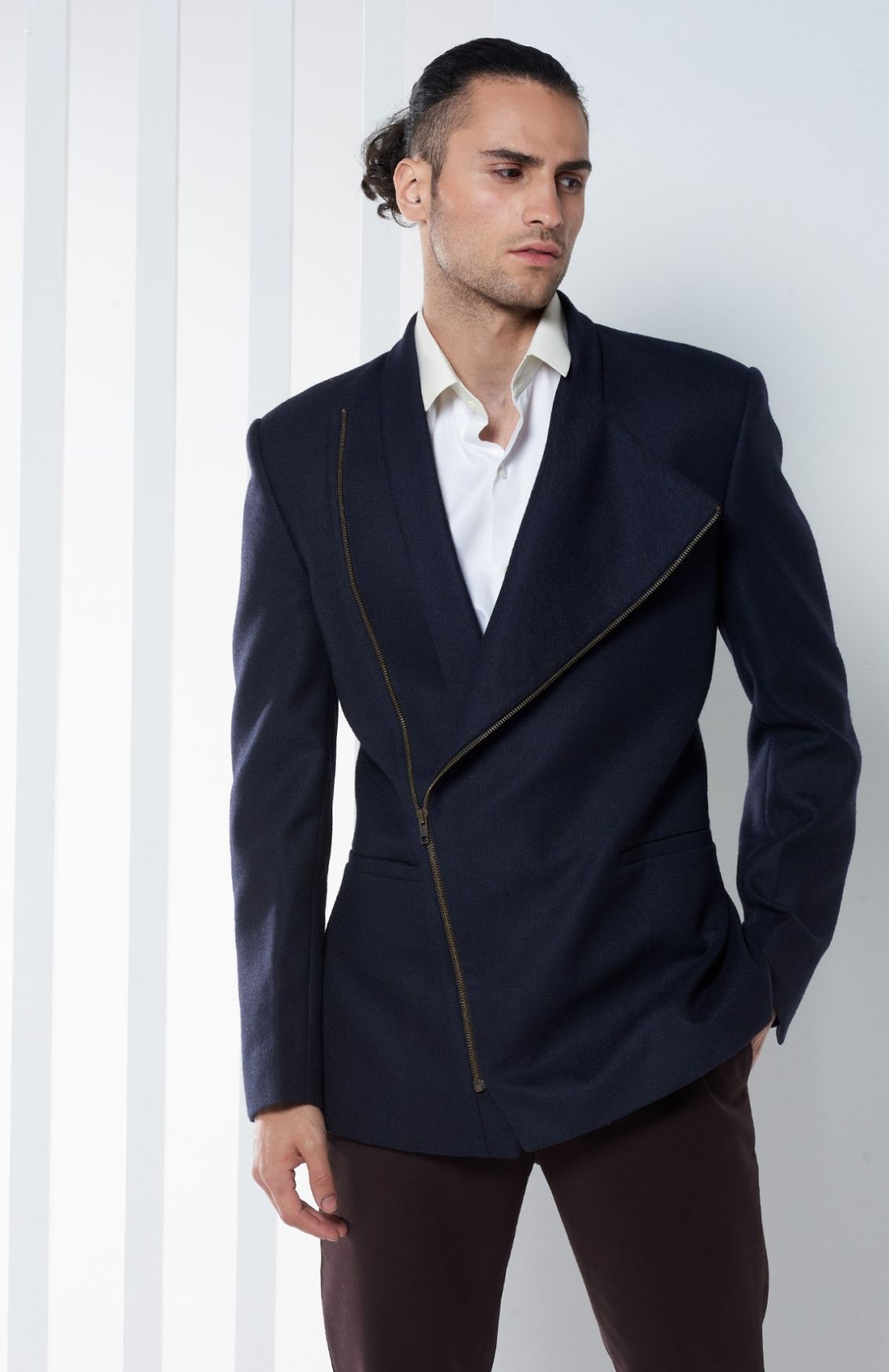 Asymmetrical Zipper Wool Jacket