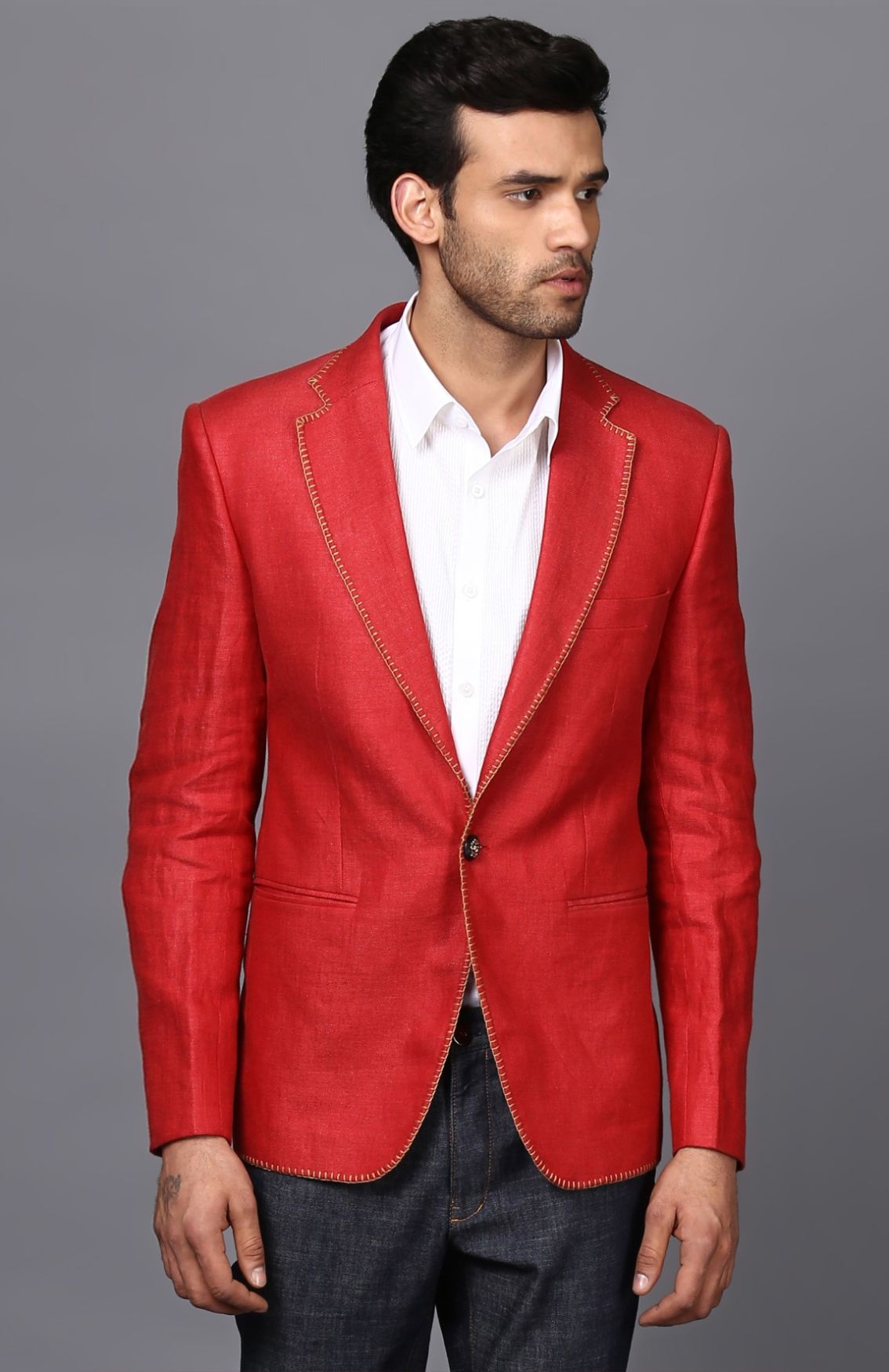 Classic Linen Jacket In Ferrari Red