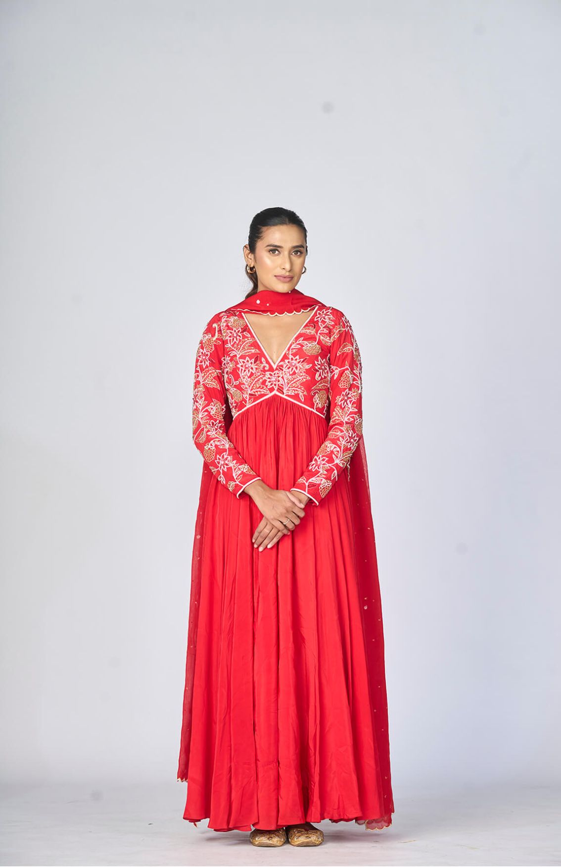 Red Embroidered Anarkali With Dupatta