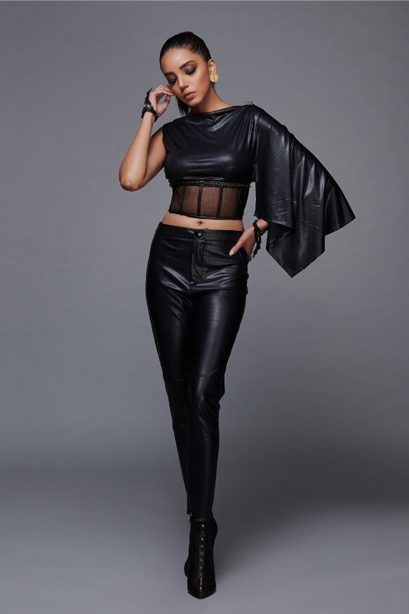 Leather Look Draped Top