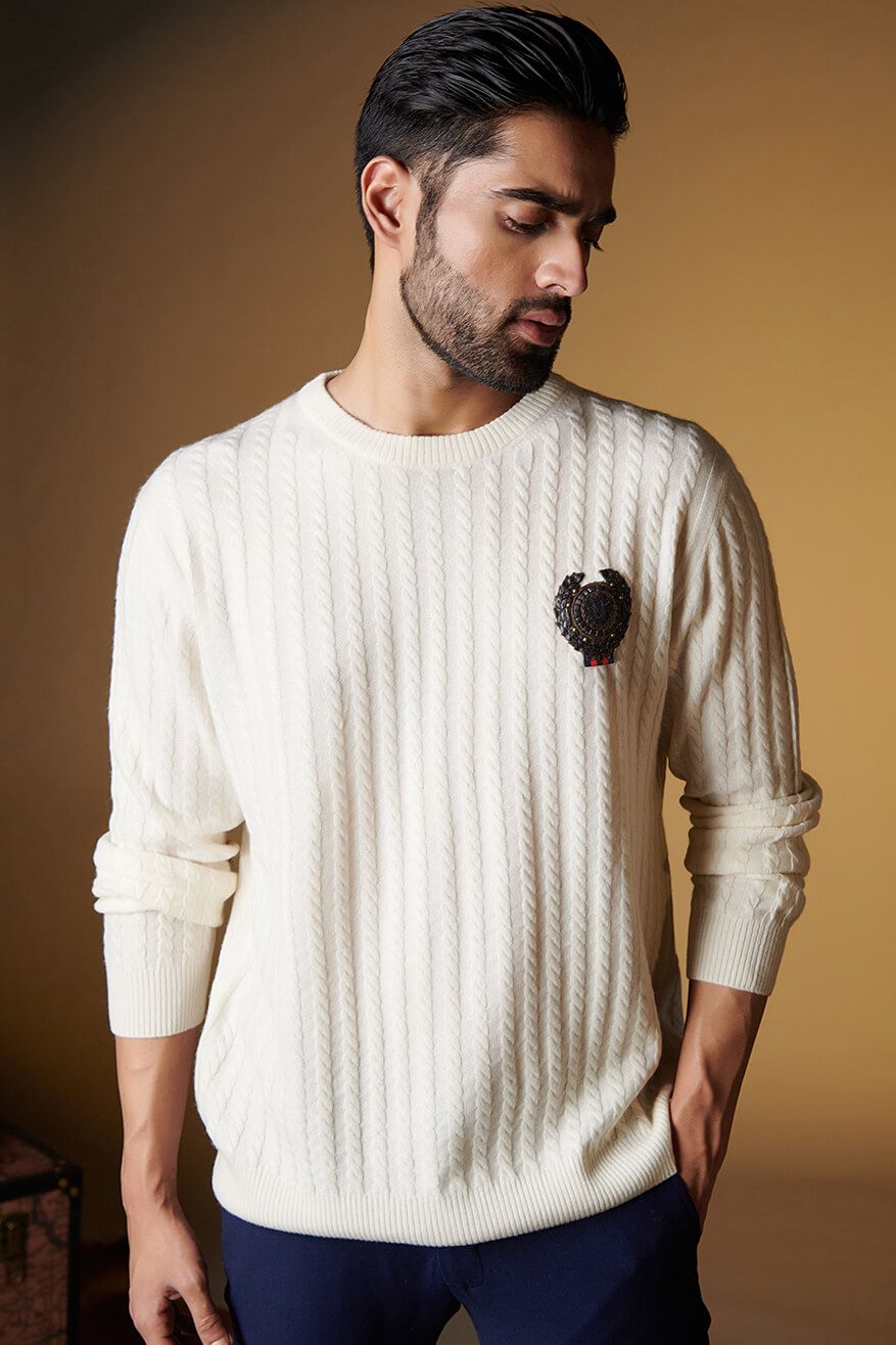 SNCC Cable Knit Sweater With Crest