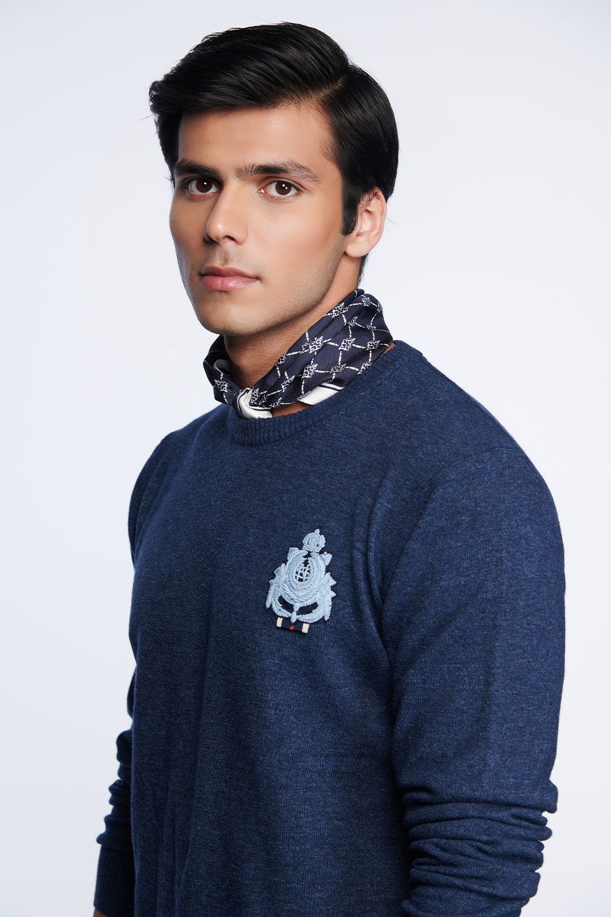 Navy Sweater With Contrasting Crest