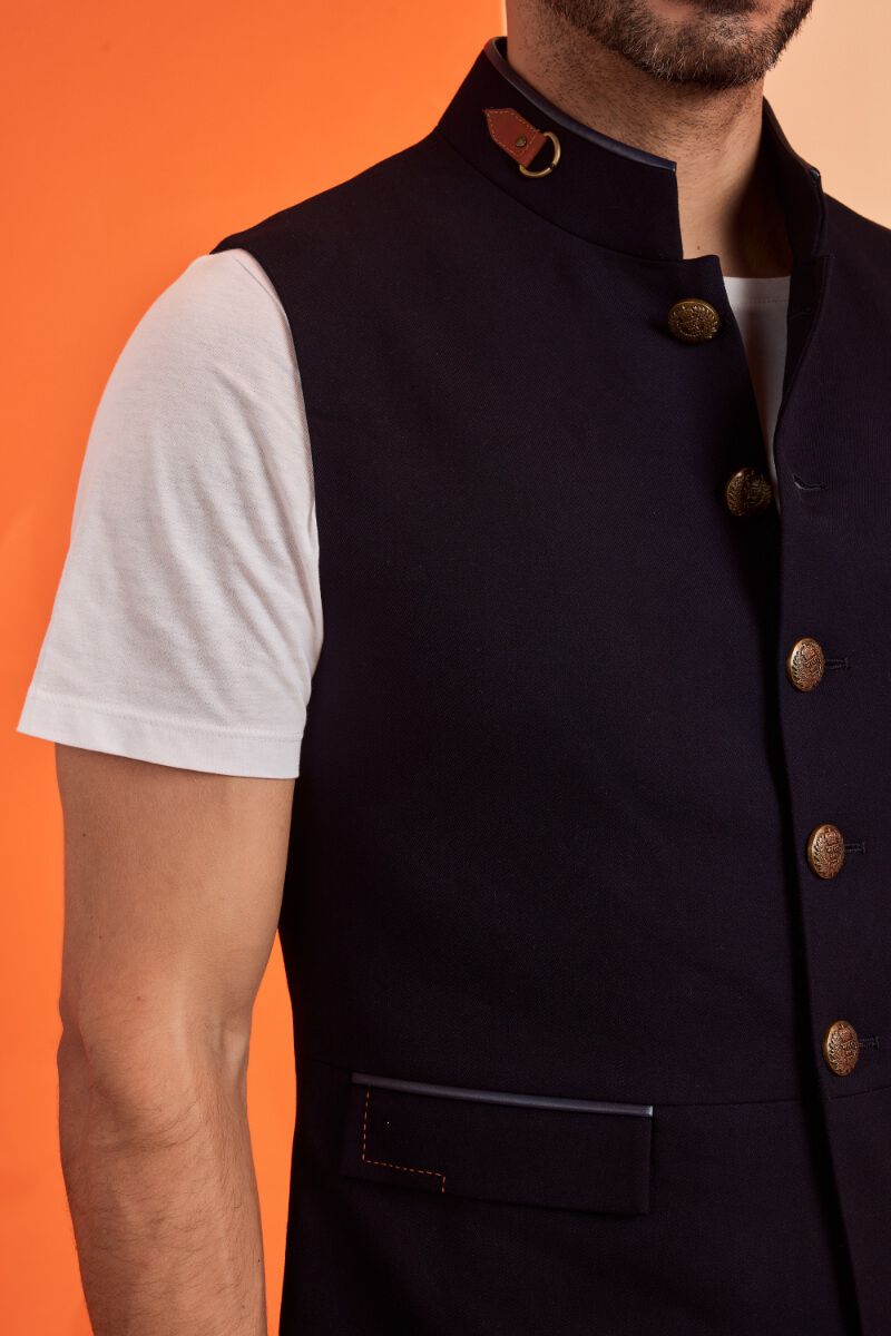 Navy Waistcoat With Antique Buttons