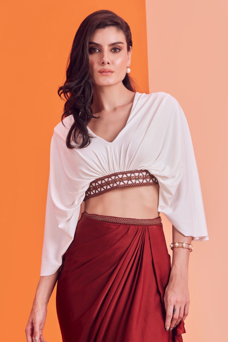 Draped Top With Attached Belt