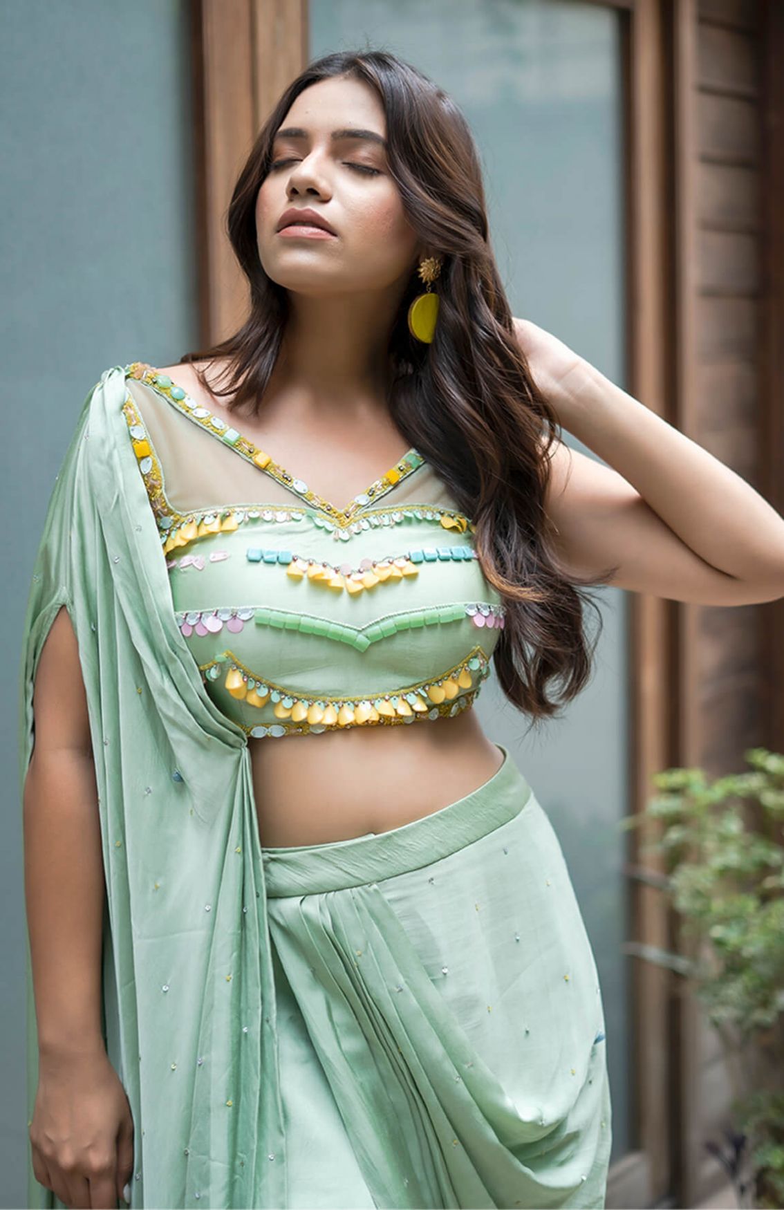 Green Pre-Drape Dhoti Style Saree