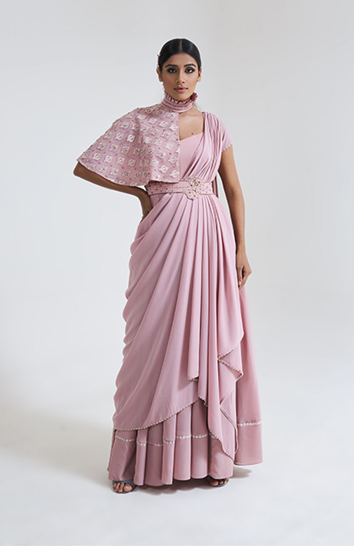 Pink Pre-Drape Saree 