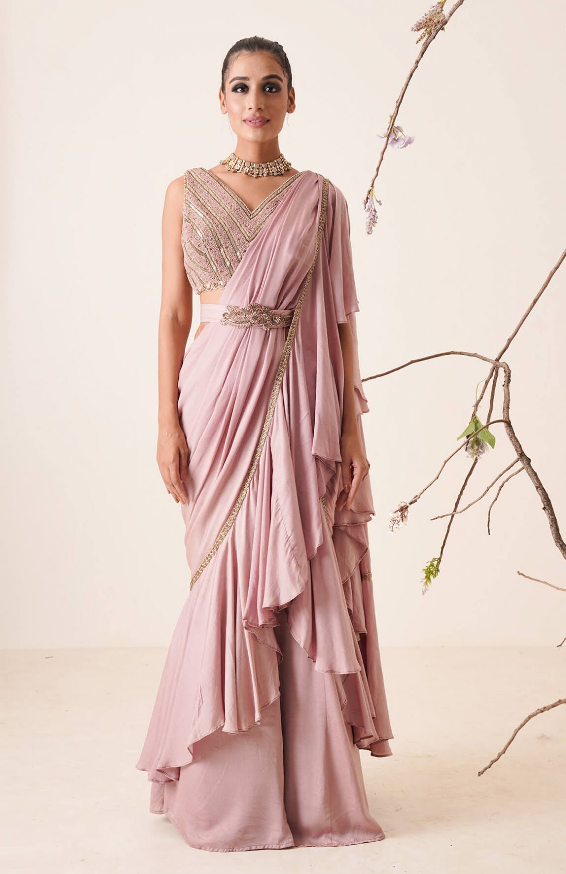 Ruffle Saree With Sequin Embroidery Blouse.