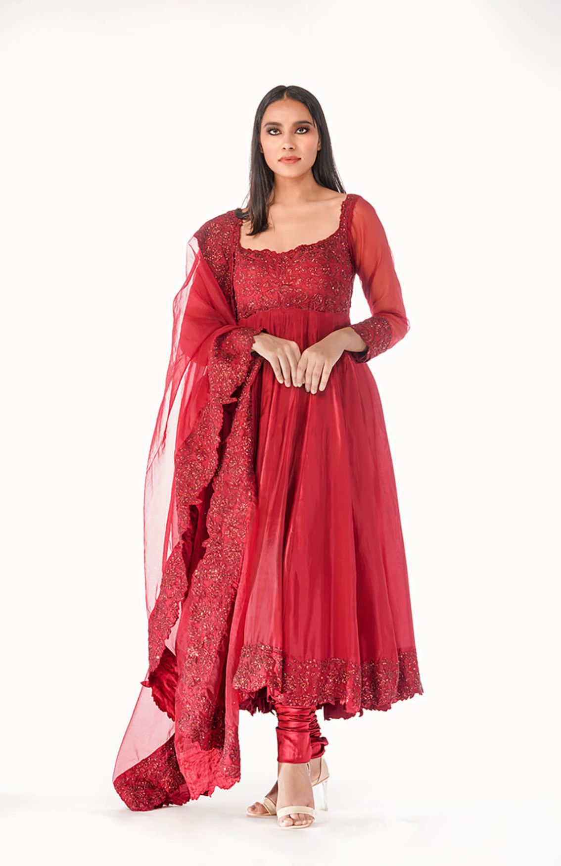 Classic Red Embroidery Anarkali Set