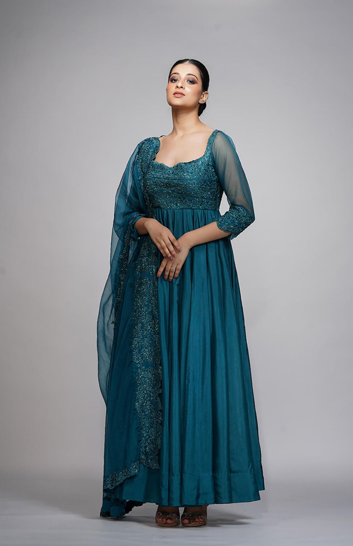 Classic Teal Embroidery Anarkali Set