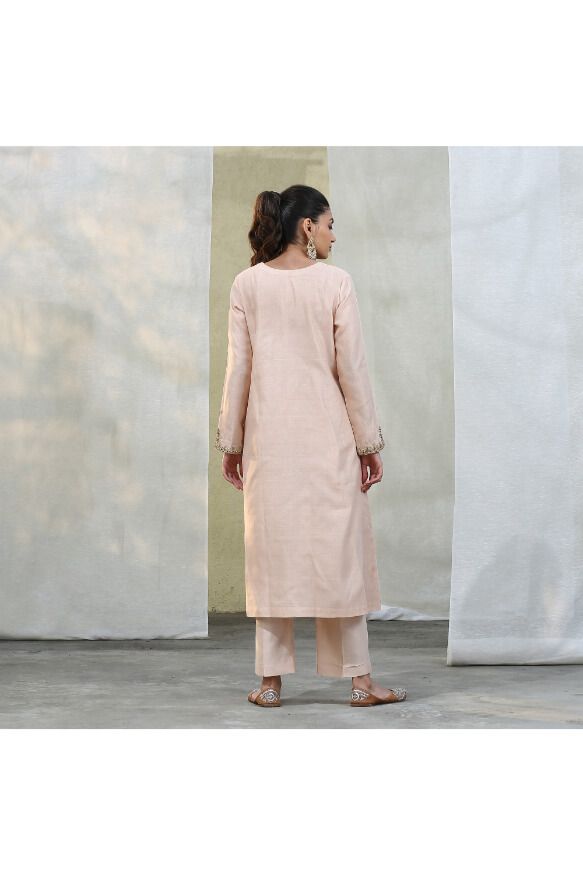 Handloom Peach Chanderi Silk Suit Set With Dupatta