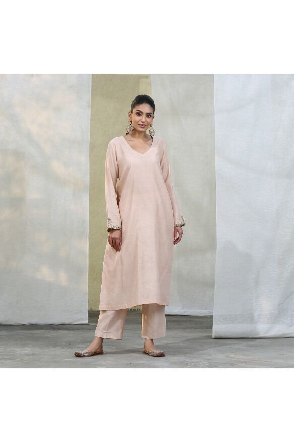 Handloom Peach Chanderi Silk Suit Set With Dupatta