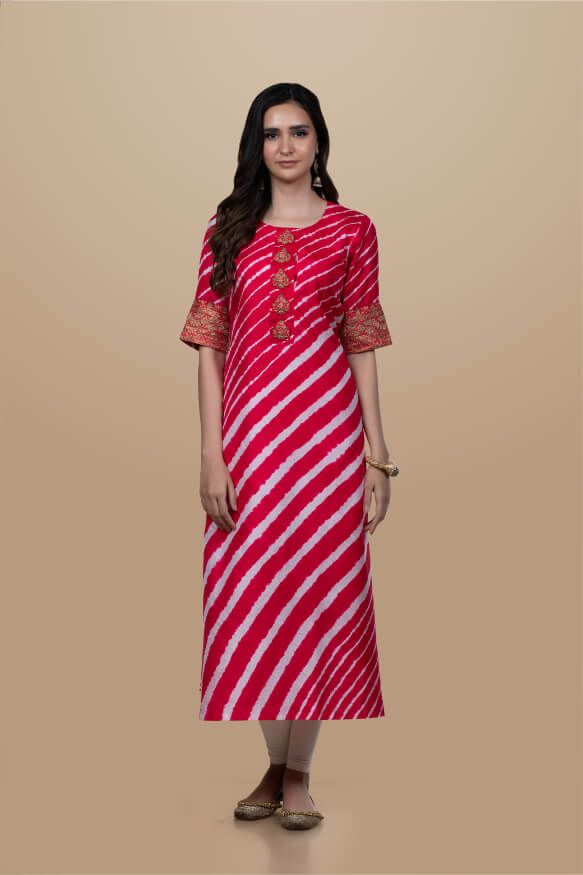 Silk Leheria Tunic With Embroidery 