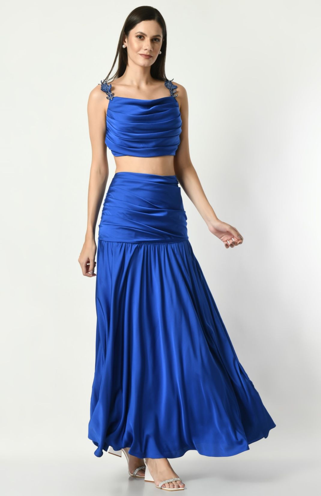 Royal Blue Drape Skirt With Embroidered Top 