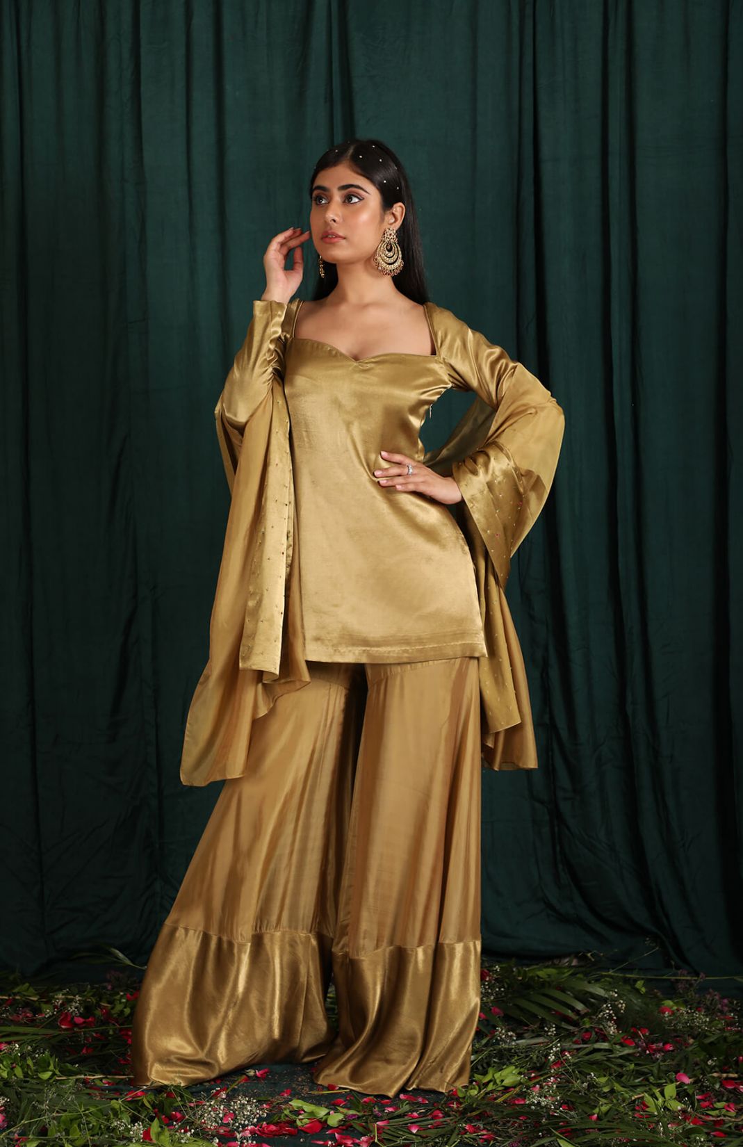 Gold Mashru Silk Gharara Set