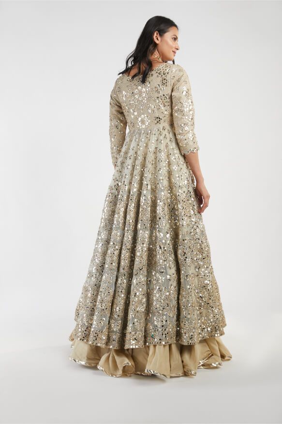 Beige And Gold Embellished Anarkali With a Skirt 