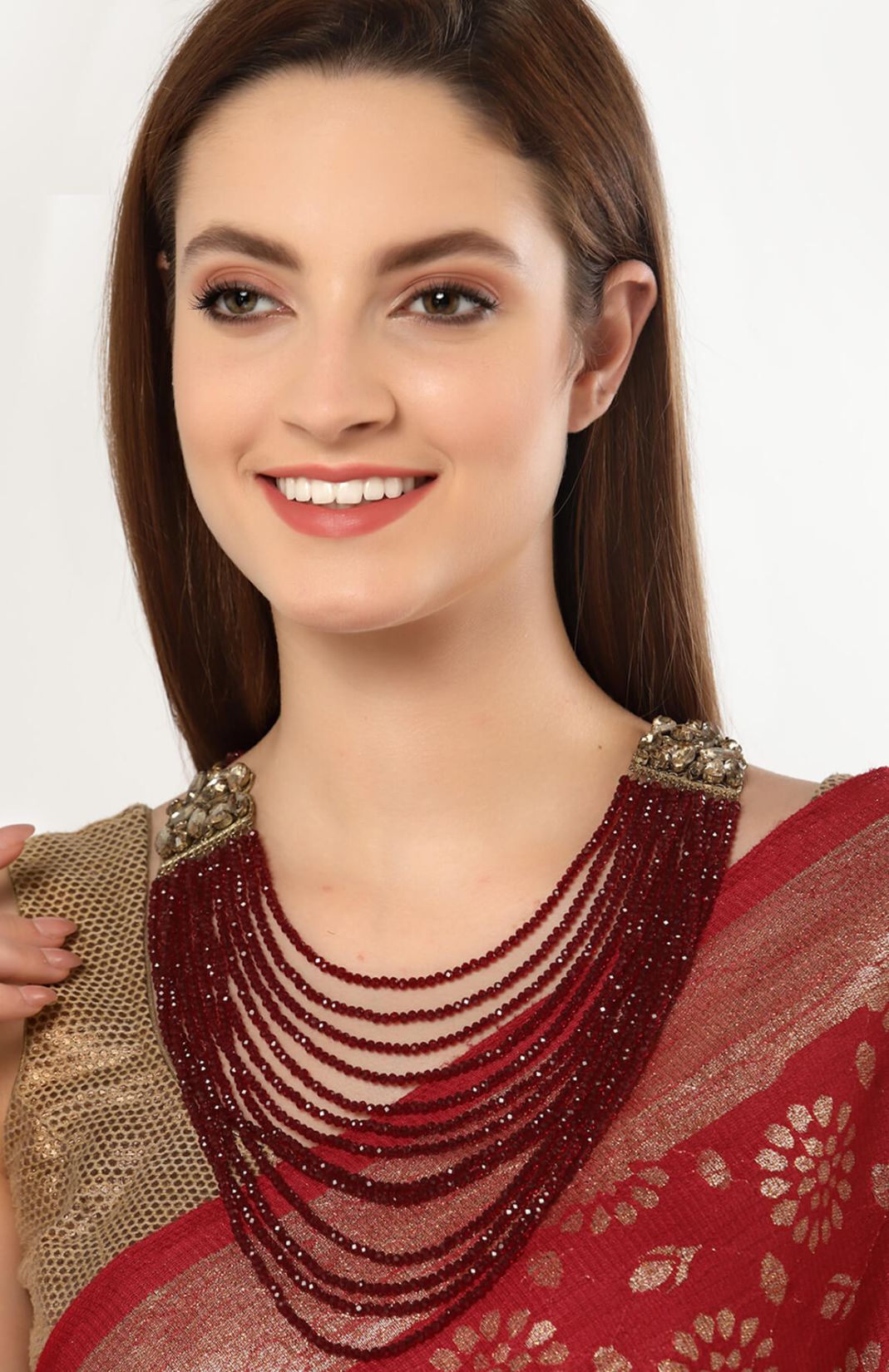Maharani Layered Necklace In Ruby Red 