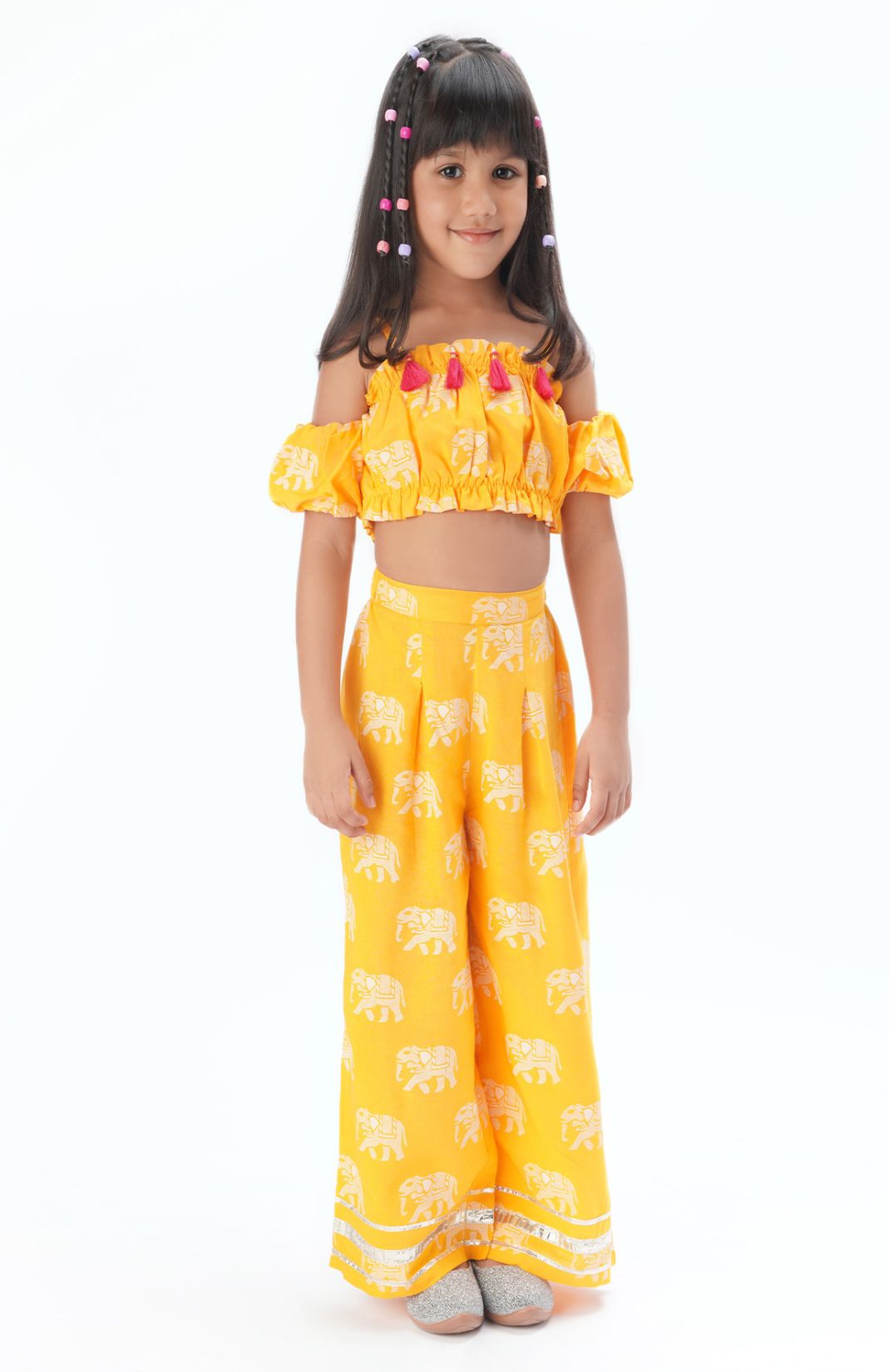 Trunk Tales Girls Yellow Crop Top With Pants 