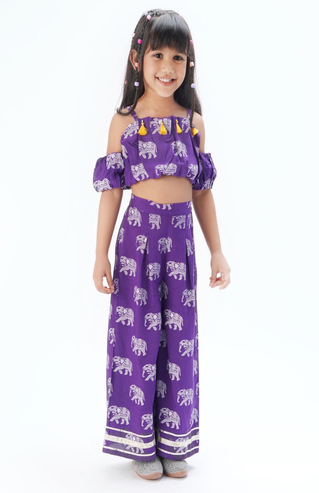 Trunk Tales Girls Purple Crop Top With Pants.