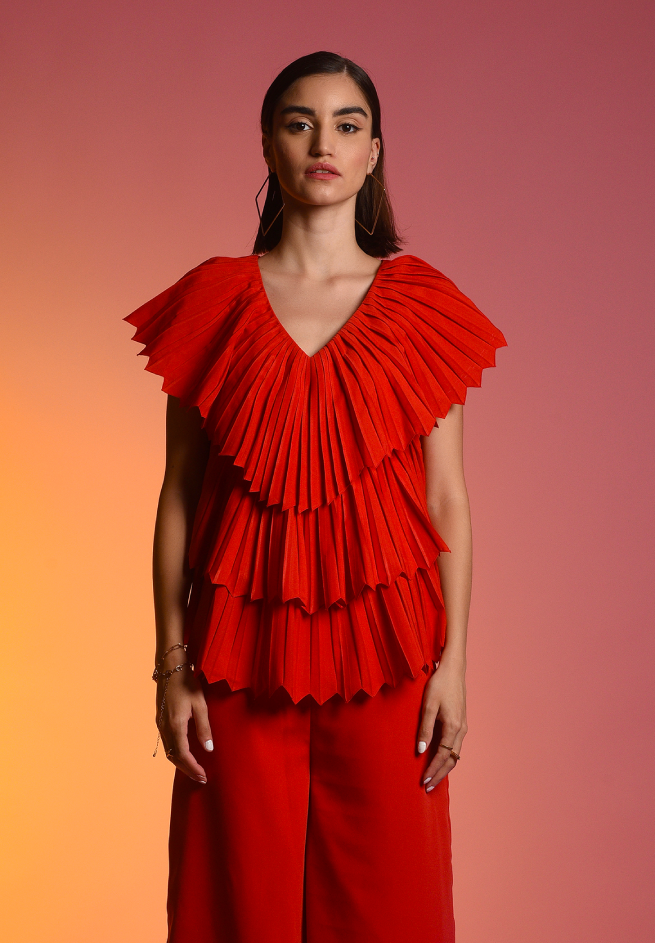 Echo Red Pleated Top 