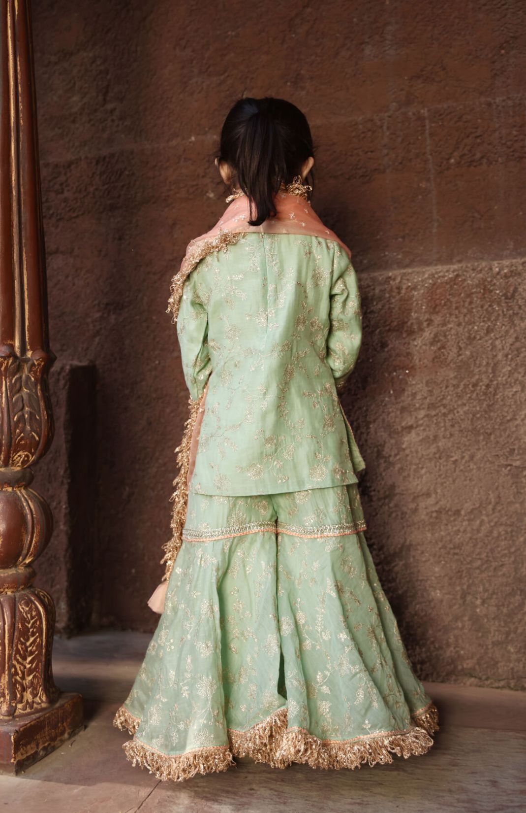 Green Aari Embroidered Sharara Set