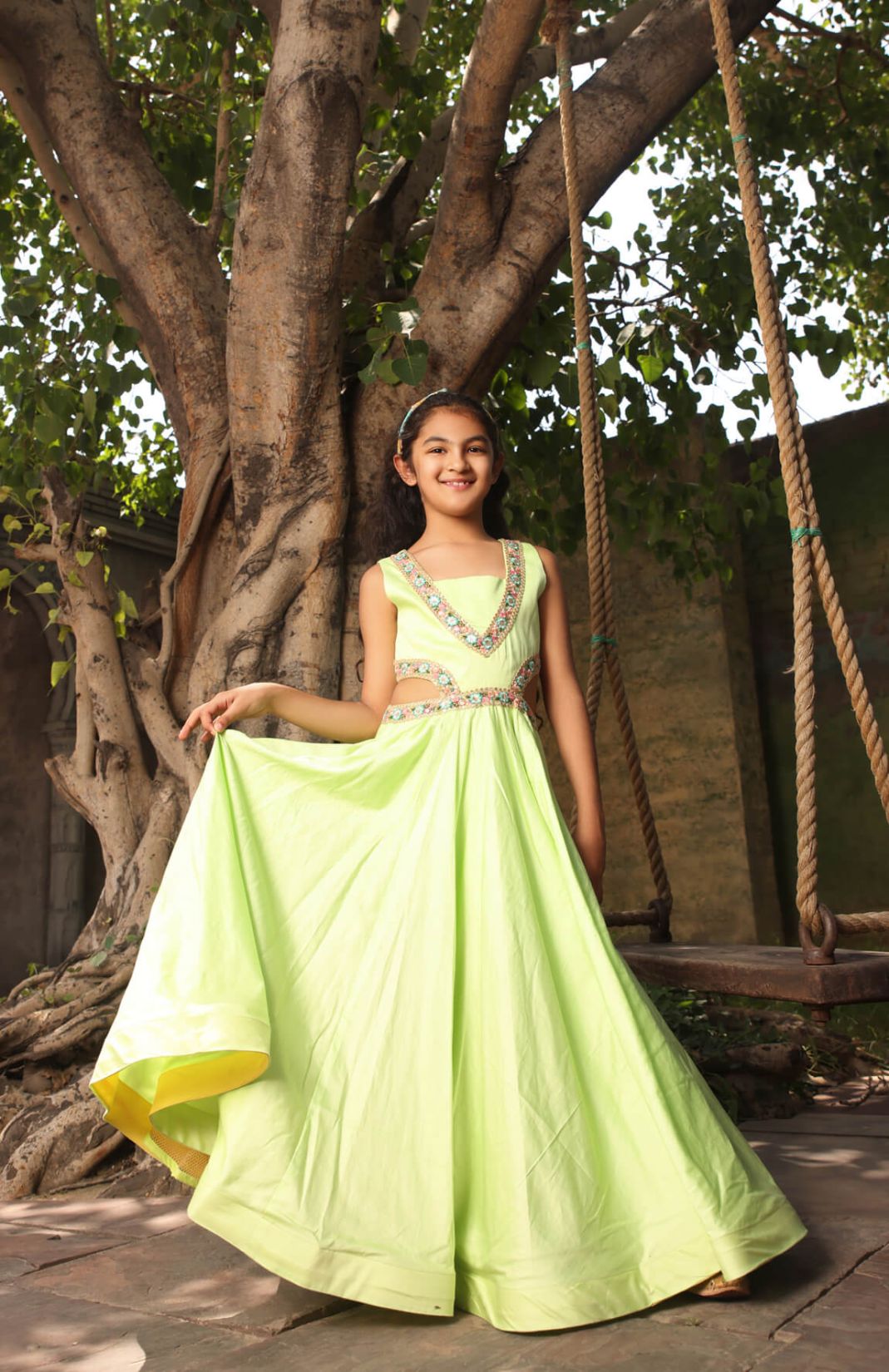 Green Anarkali Pant With Printed Cape