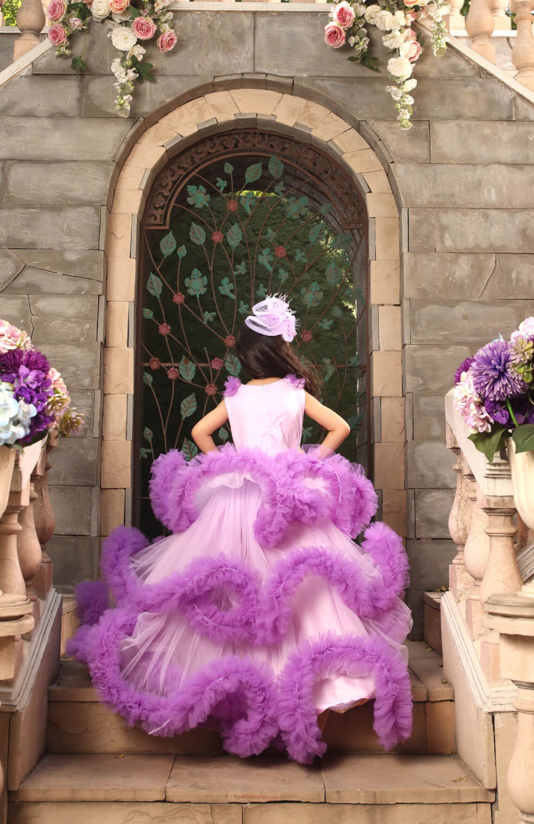 Purple Net Ruffle Gown
