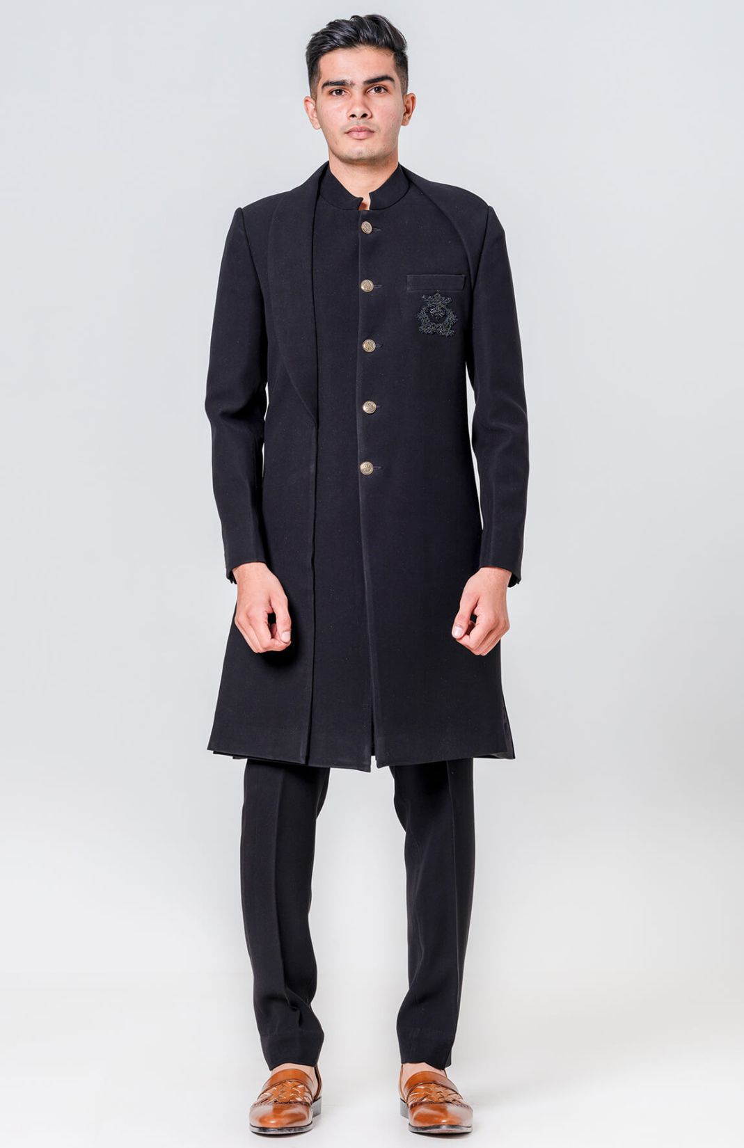 Sherwani Enhanced With Patch Pocket Work Paired With Trousers