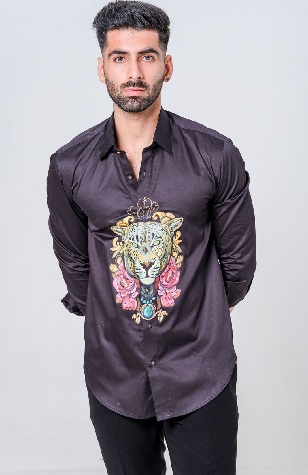 King Lion Motif Hand Painted Shirt