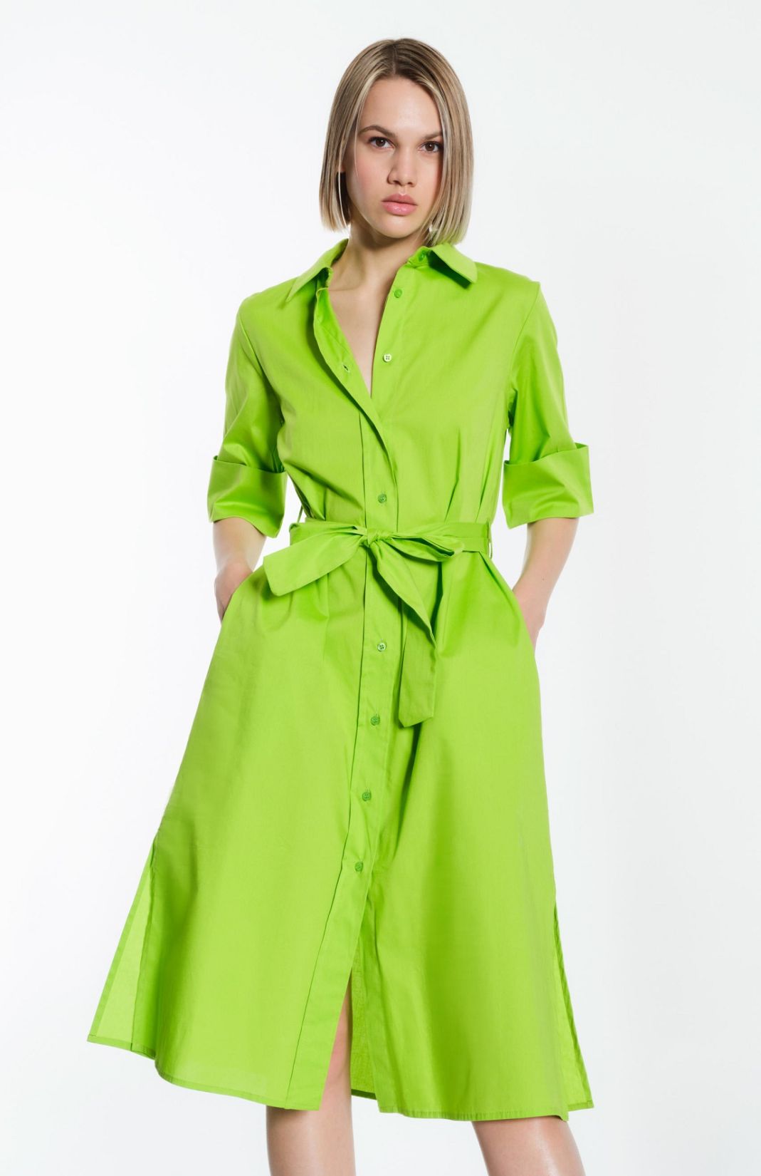 Lime Green Cotton Shirt Dress